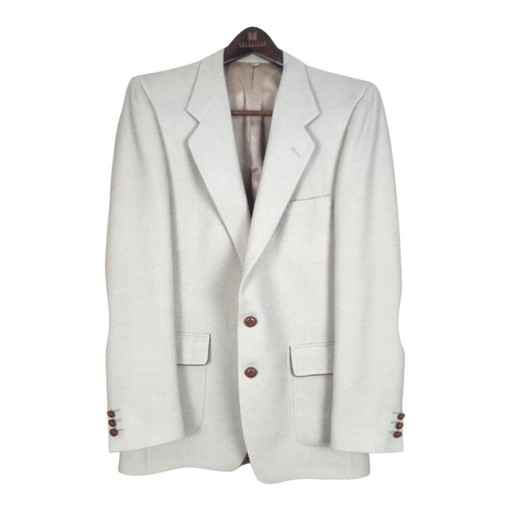 70s Vtg Givenchy Gentleman Wool Sport Coat 40L Elbow Patches Cream Union Made
